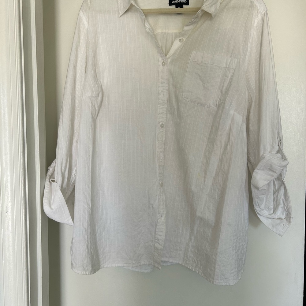Lands' End Ivory Textured Shirt